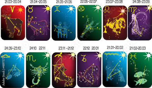 twelve zodiac symbol collection