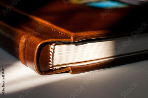 Detail of a leather photography album cover