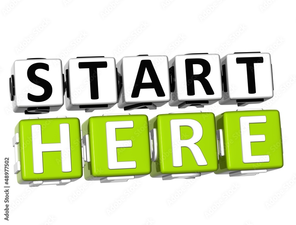 3D Start Here button icon over white background 3D Start Here button icon over white background