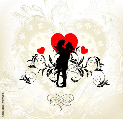 Wedding invitation card with couple of young bridal