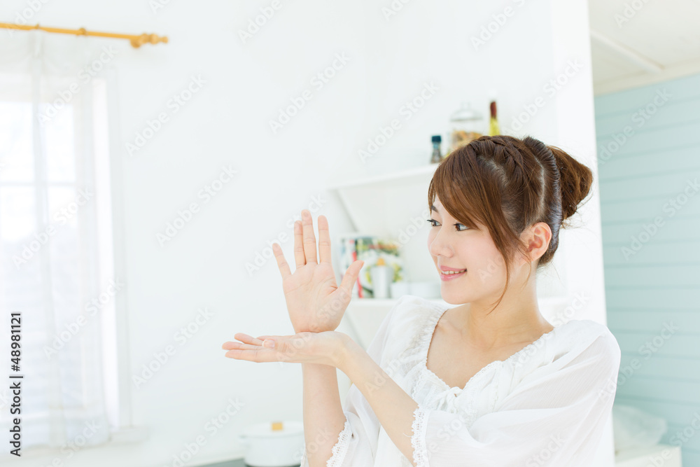 Beautiful asian woman relaxing in the room Beautiful asian woman relaxing in the room