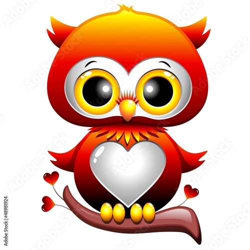 Baby Owl Love Cartoon Gufo Cucciolo di Cuori e Amore-Vector #48981924