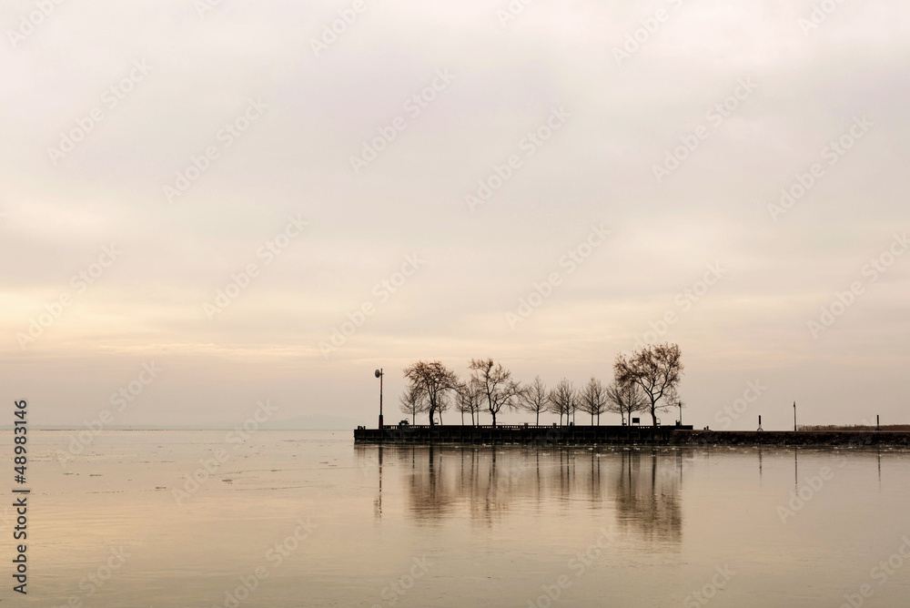 Pier at Lake Balaton in winter time, Hungary