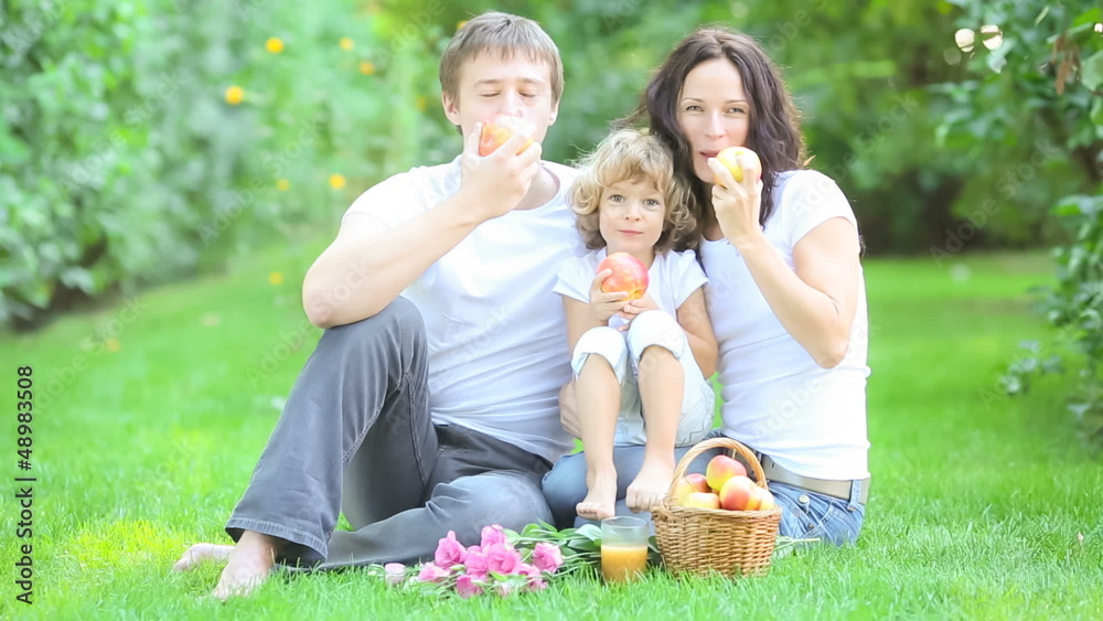 Happy family having picnic in spring park Happy family having picnic in spring park
