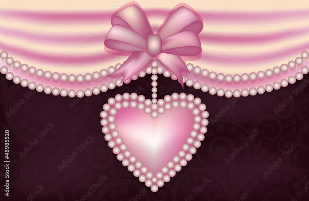 Valentine's Day love banner with pearls heart, vector