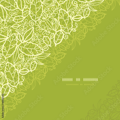 Vector green lace leaves corner seamless pattern background with