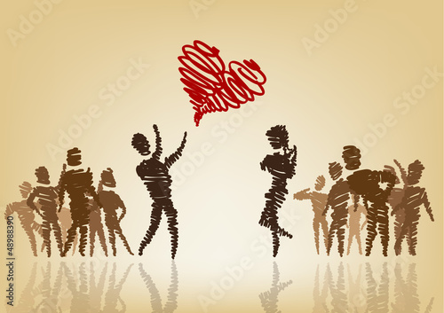 Doodle vector of man sending heart to woman