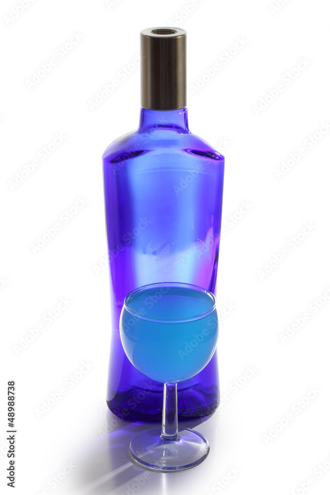 Blue bottle and glasses