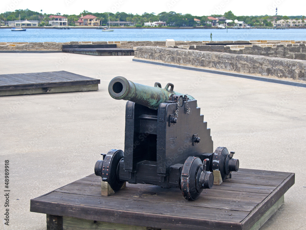 Old canon in a fort, on an overcast day.