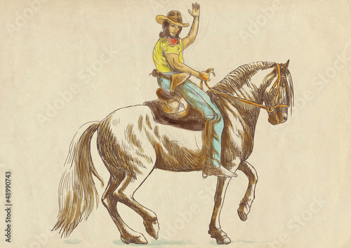 cowboy on horseback - a hand drawn illustration © kuco