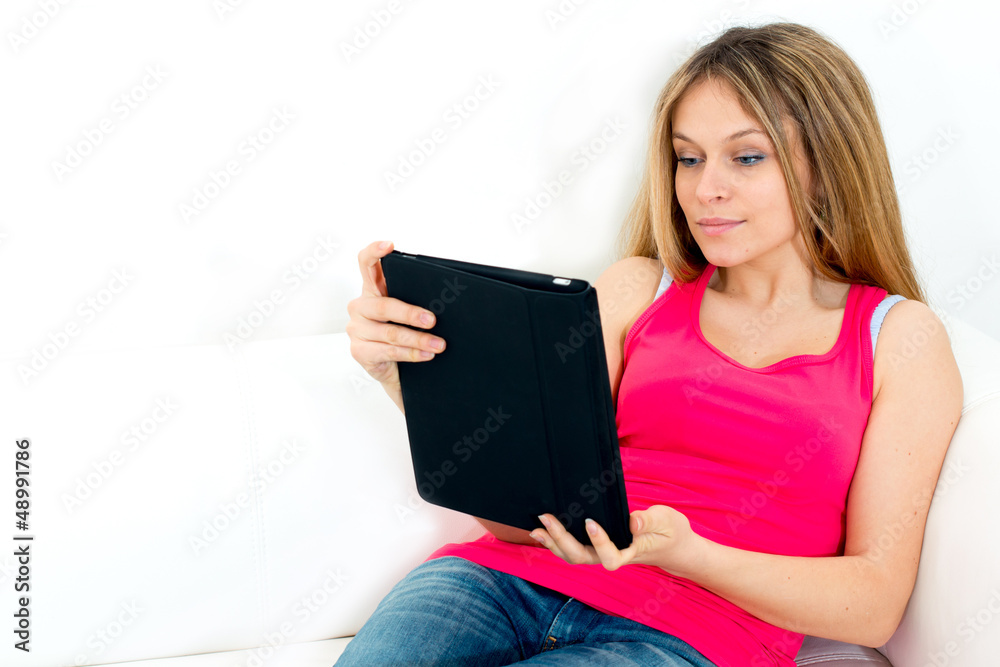 young woman with touch screen tablet young woman with touch screen tablet
