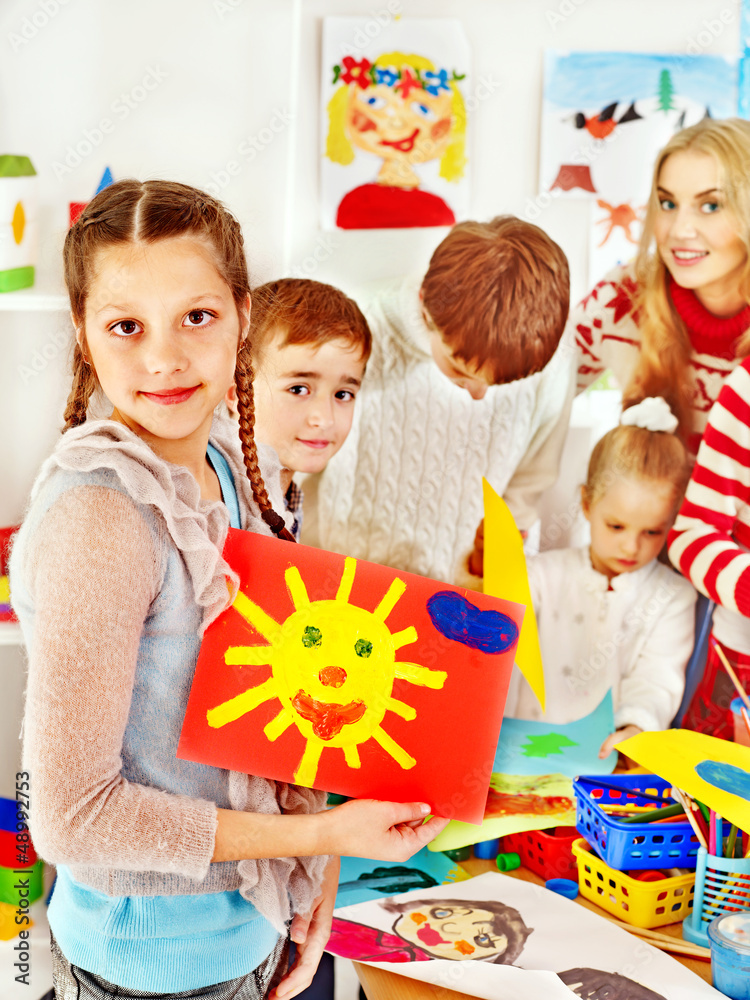 Fototapeta premium Child painting at art school.