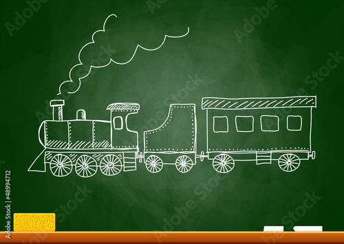 Drawing of train on blackboard