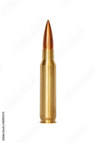 Photographie A rifle bullet over white background