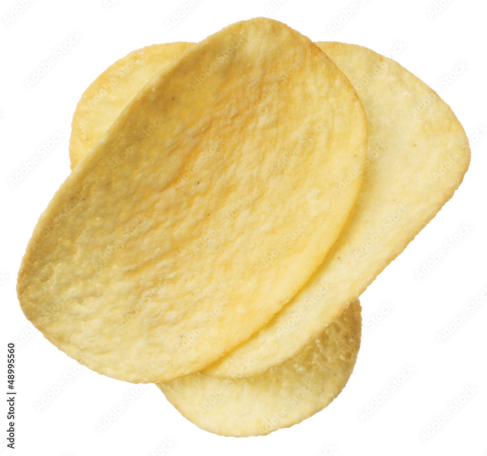 Potato chips isolated on white background Potato chips isolated on white background