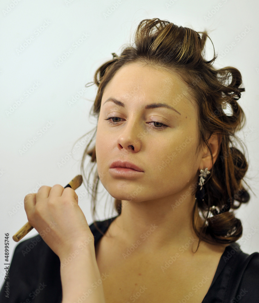 Clean model face at beginning of makeup process. No makeup Clean model face at beginning of makeup process. No makeup
