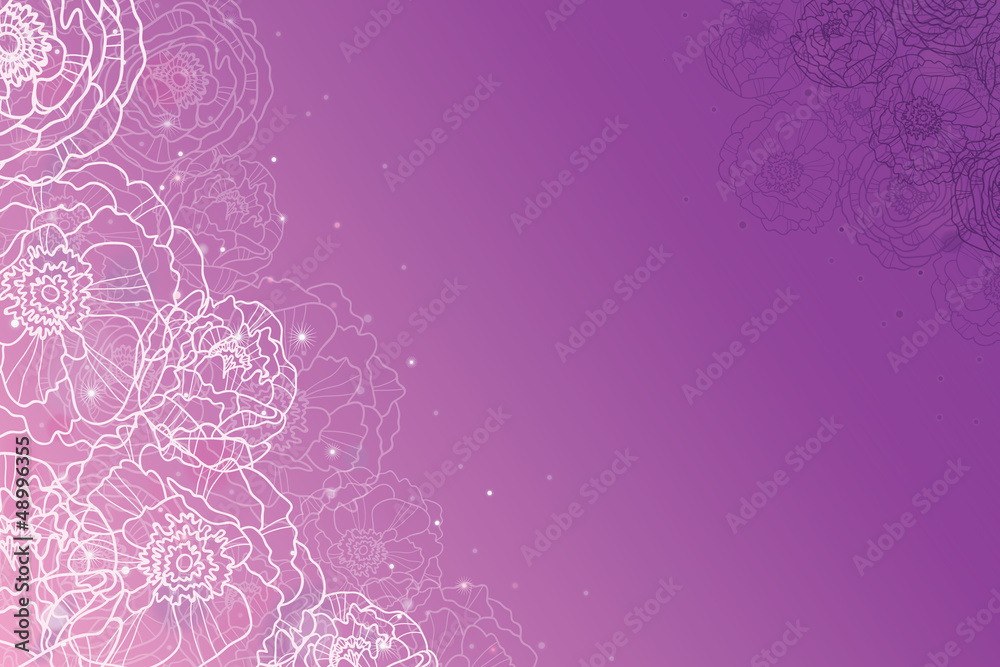 Vector purple glowing flowers magical horizontal background with Vector purple glowing flowers magical horizontal background with