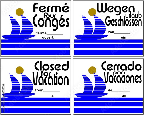CARTELLO CHIUSO PER FERIE MARE VELE MULTILINGUE
