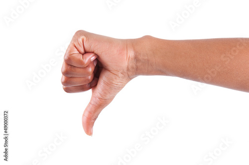 African American woman Hand making thumbs down gesture