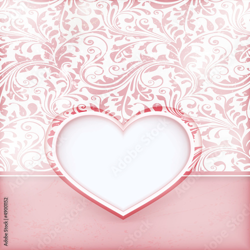 Grungy floral invitation card with love heart label