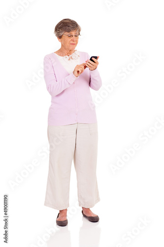 senior woman using smart phone isolated on white