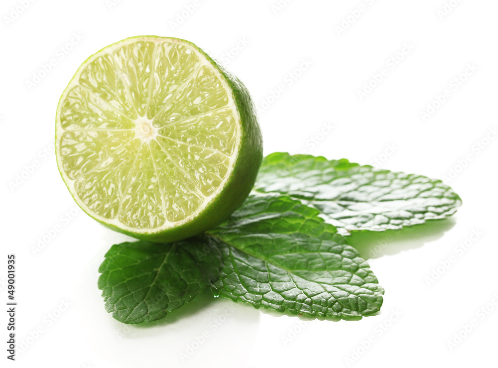 Obraz Mint with lime isolated on white