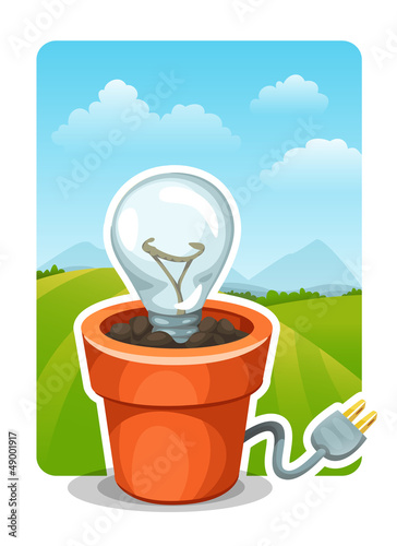 Energy concept, bulb in an electric flowerpot