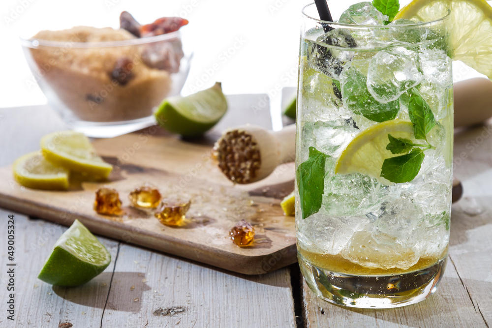 Ingredients for fresh mojito with ice Ingredients for fresh mojito with ice