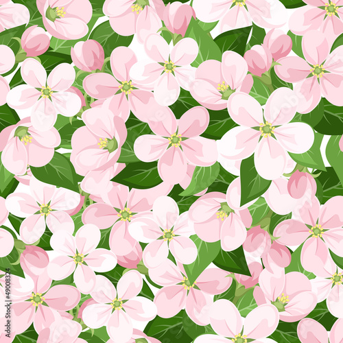 Seamless background with apple blossoms. Vector illustration.