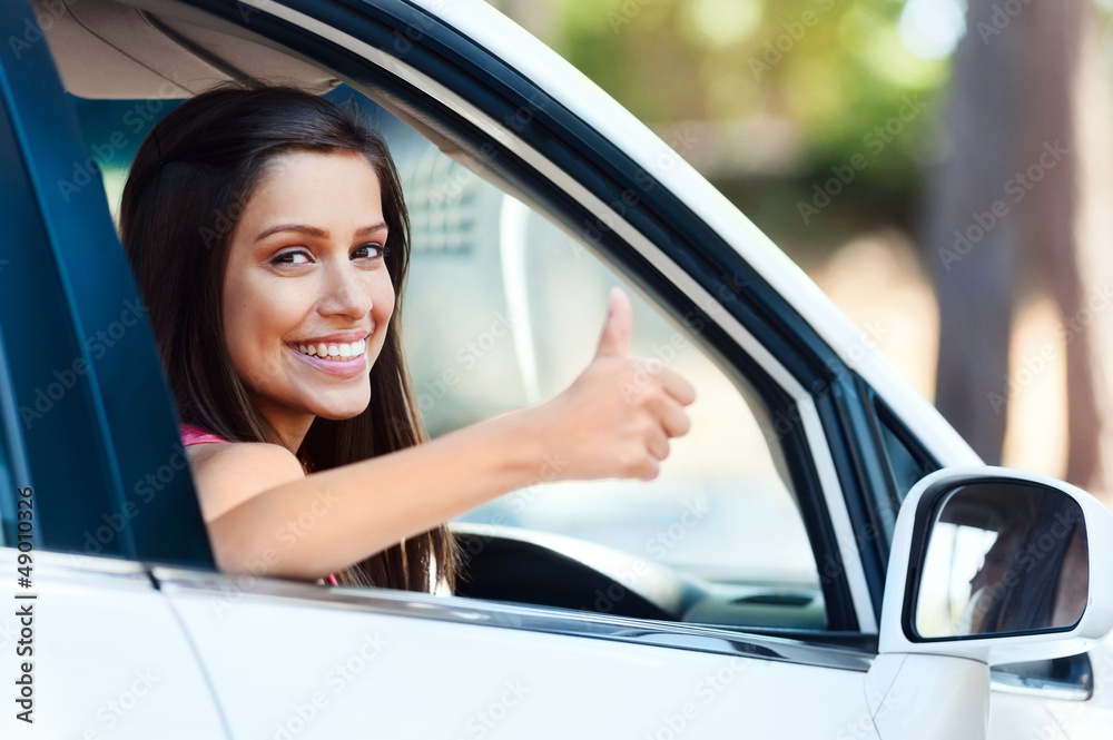 happy driving girl