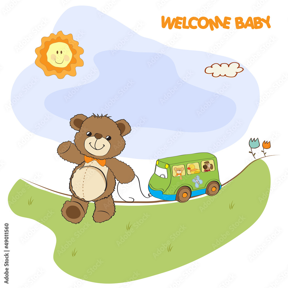 Obraz premium baby shower card with cute teddy bear