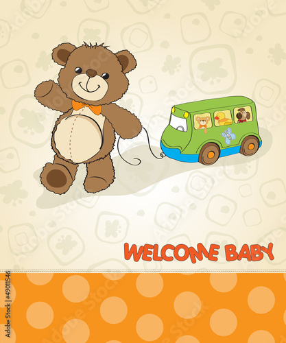 baby shower card with cute teddy bear