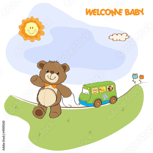 baby shower card with cute teddy bear