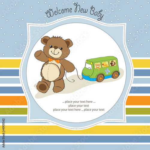 baby shower card with cute teddy bear
