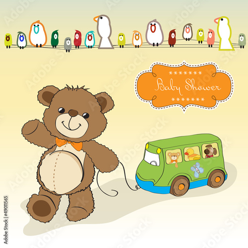 baby shower card with cute teddy bear