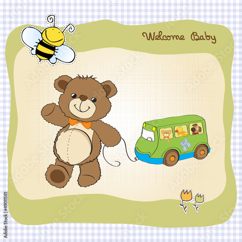 baby shower card with cute teddy bear