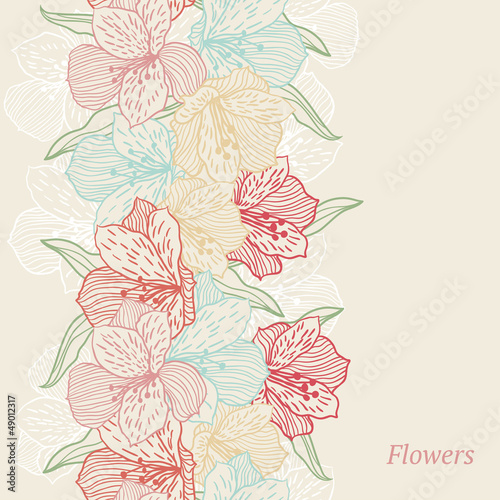 Fototapeta Naklejka Na Ścianę i Meble -  Abstract vintage seamless flower pattern with orchid.