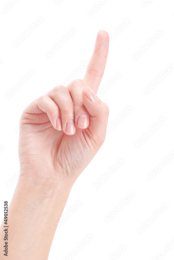 Hand with index finger, isolated on a white background Hand with index finger, isolated on a white background