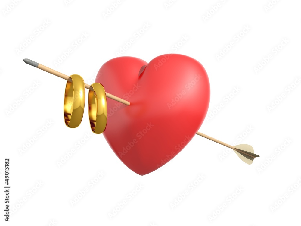 Render of a smitten heart with wedding rings Render of a smitten heart with wedding rings
