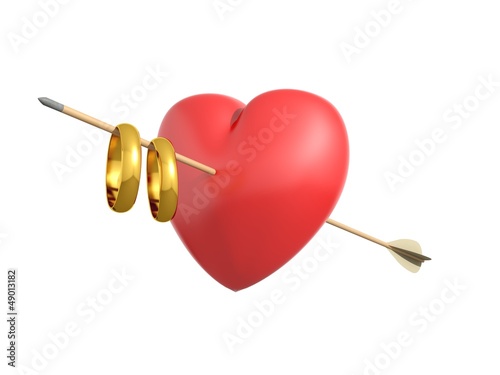 Render of a smitten heart with wedding rings