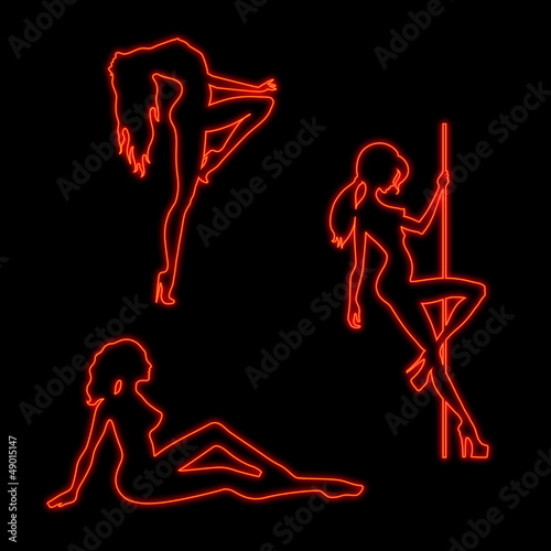 Neon silhouette of sexy girls