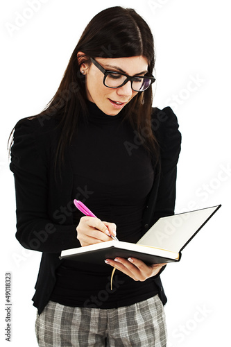 Businesswoman Taking Notes. Isolated on White Background