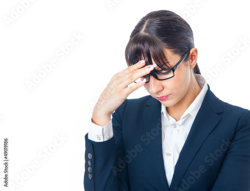 Sad business woman looking depressed, failure concept photo