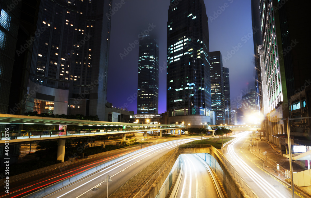 traffic in Hong Kong at night