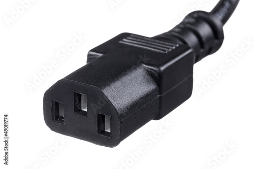 black C13 female rubber  connector plug, isolated on white