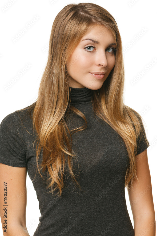 Young carefree female standing over white background Young carefree female standing over white background