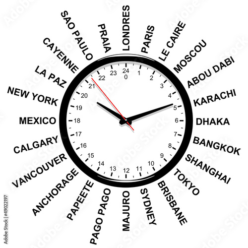 Horloge. Fuseaux horaires 24 heures