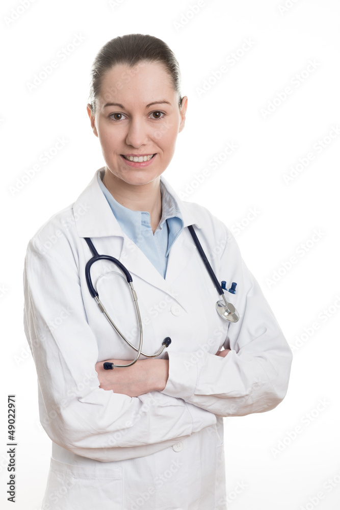 Close-up of a female doctor smiling. Close-up of a female doctor smiling.