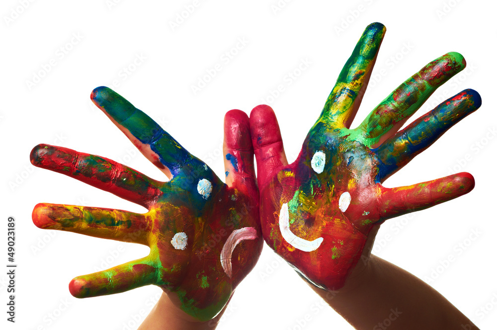 Fototapeta premium child hands painted -smiley and sad