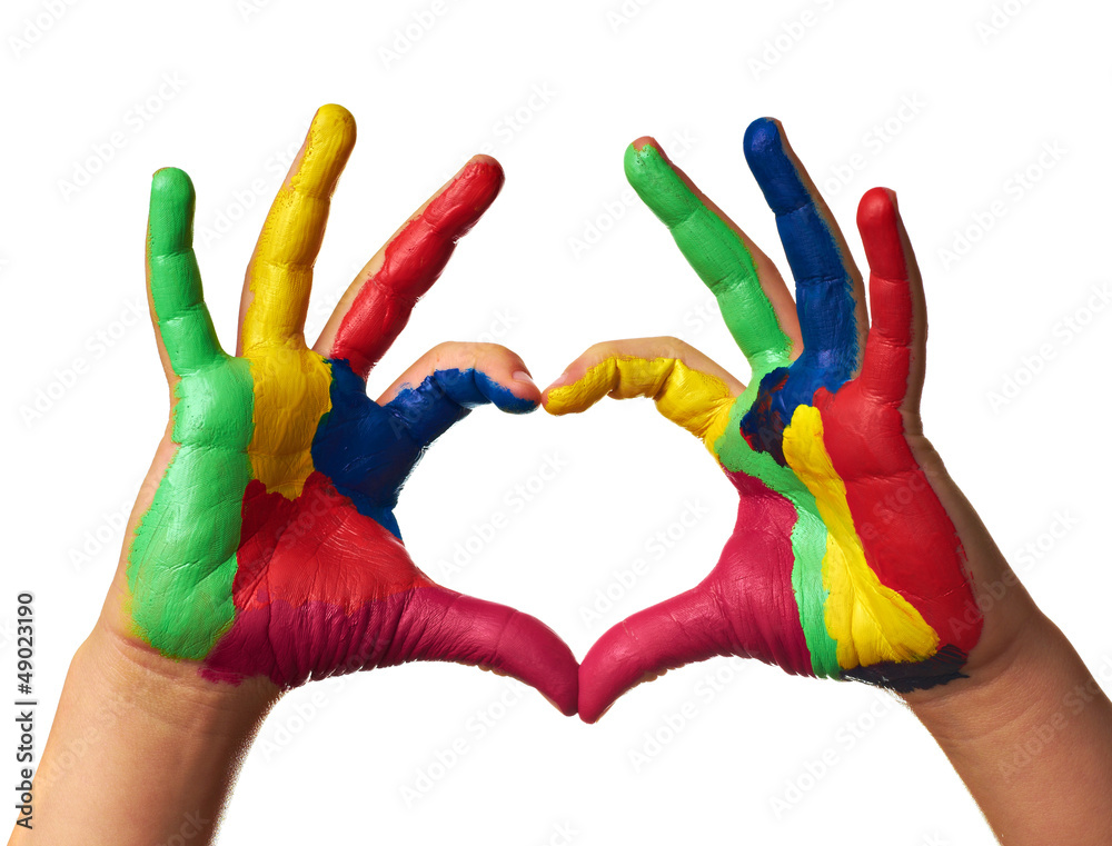 Fototapeta premium child hands painted heart shape